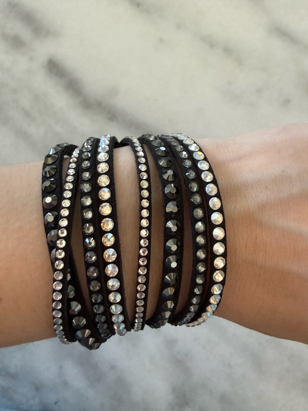 Swarovski Multi-Strand Black Crystal Wrap Bracelet